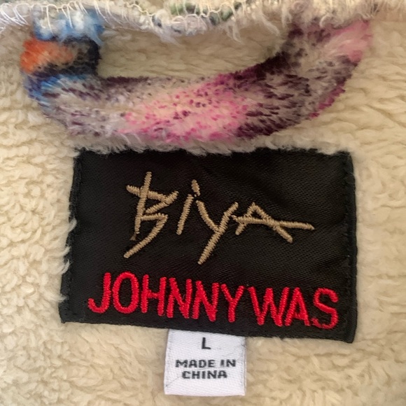 JOHNNY WAS Biya Sherpa Hoodie, colorful floral; cream turquoise purple. L - Picture 12 of 17